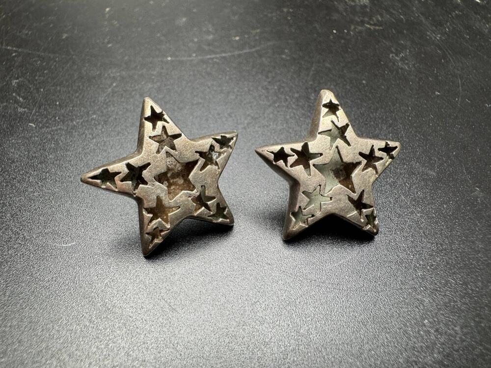 Sterling Silver Star Stud Earrings Cutout Design 925 Hallmark Celestial Jewelry